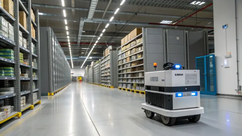 Autonomous logistics robot navigating casino storage facility with motion planning